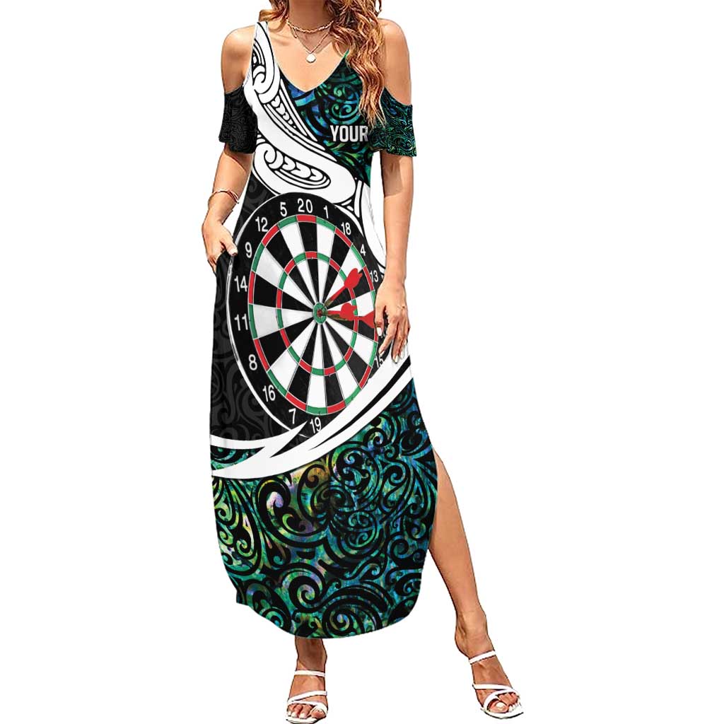 Personalized NZ Darts Family Matching Summer Maxi Dress and Hawaiian Shirt Paua Shell Maori Koru Whakairo - Aussie Hoodie