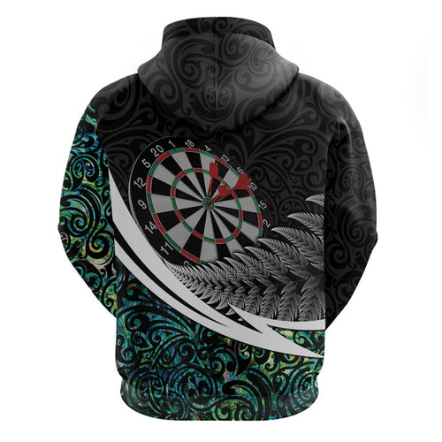 Personalized NZ Darts Hoodie Paua Shell Maori Koru Whakairo - Aussie Hoodie