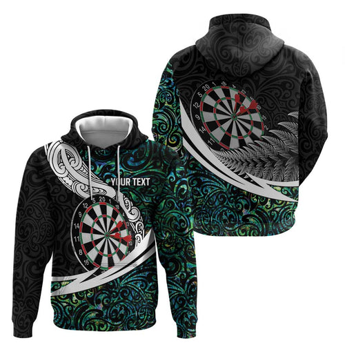 Personalized NZ Darts Hoodie Paua Shell Maori Koru Whakairo - Aussie Hoodie