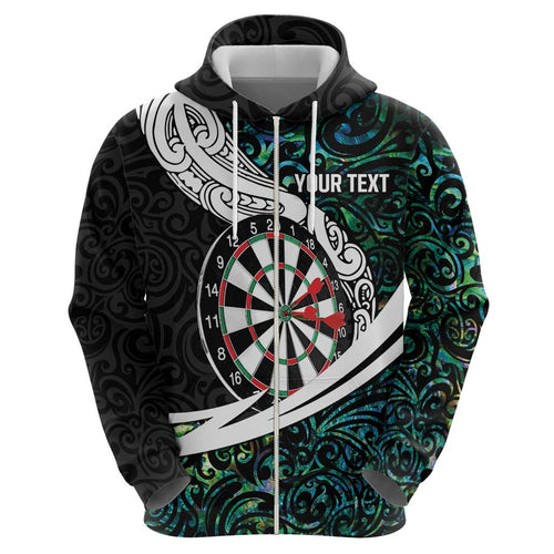 Personalized NZ Darts Hoodie Paua Shell Maori Koru Whakairo - Aussie Hoodie