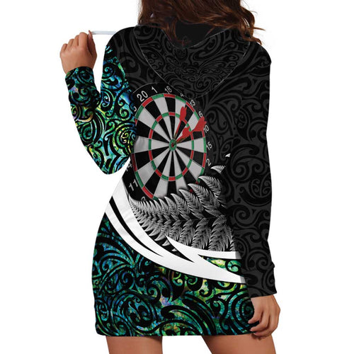 Personalized NZ Darts Hoodie Dress Paua Shell Maori Koru Whakairo - Aussie Hoodie