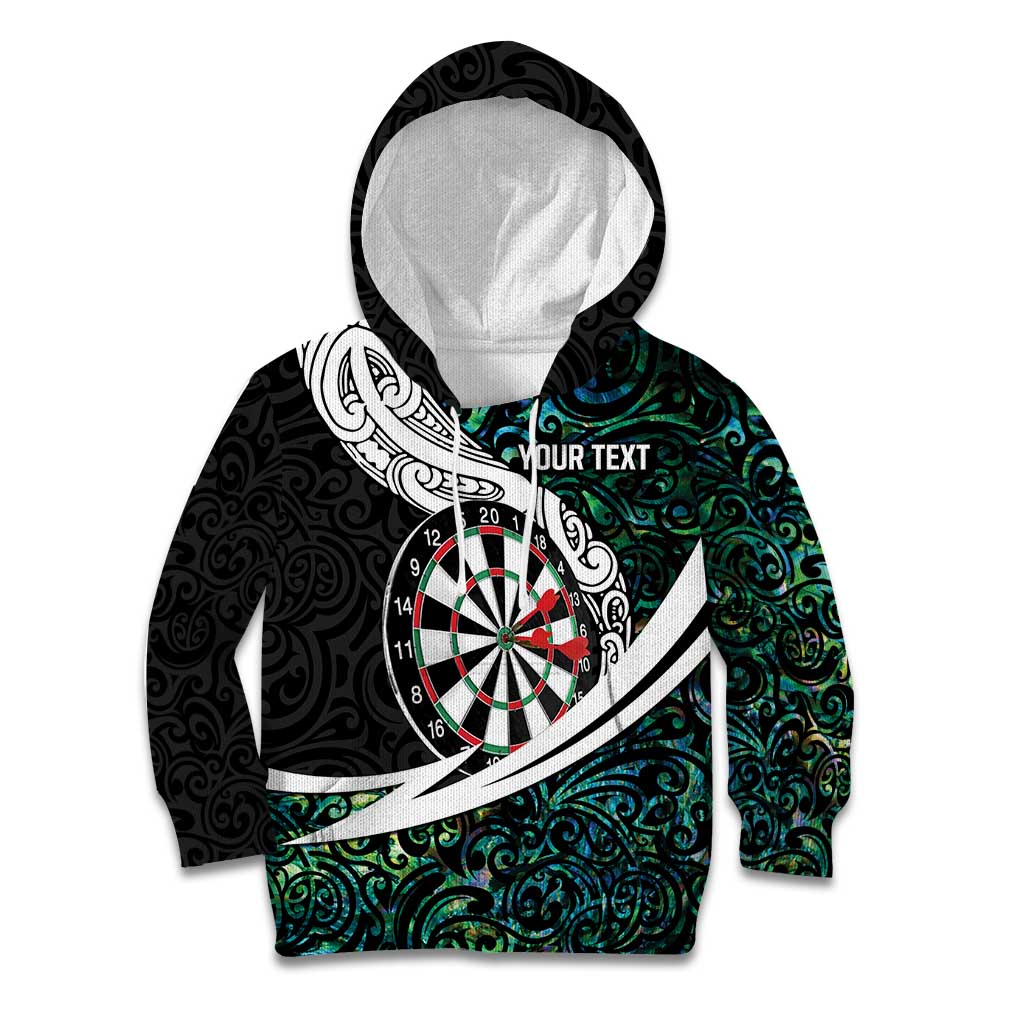 Personalized NZ Darts Kid Hoodie Paua Shell Maori Koru Whakairo - Aussie Hoodie