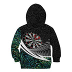 Personalized NZ Darts Kid Hoodie Paua Shell Maori Koru Whakairo - Aussie Hoodie