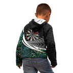 Personalized NZ Darts Kid Hoodie Paua Shell Maori Koru Whakairo - Aussie Hoodie