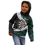 Personalized NZ Darts Kid Hoodie Paua Shell Maori Koru Whakairo - Aussie Hoodie