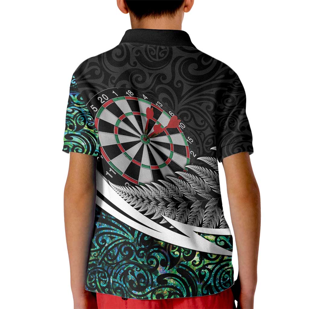Personalized NZ Darts Kid Polo Shirt Paua Shell Maori Koru Whakairo - Aussie Hoodie