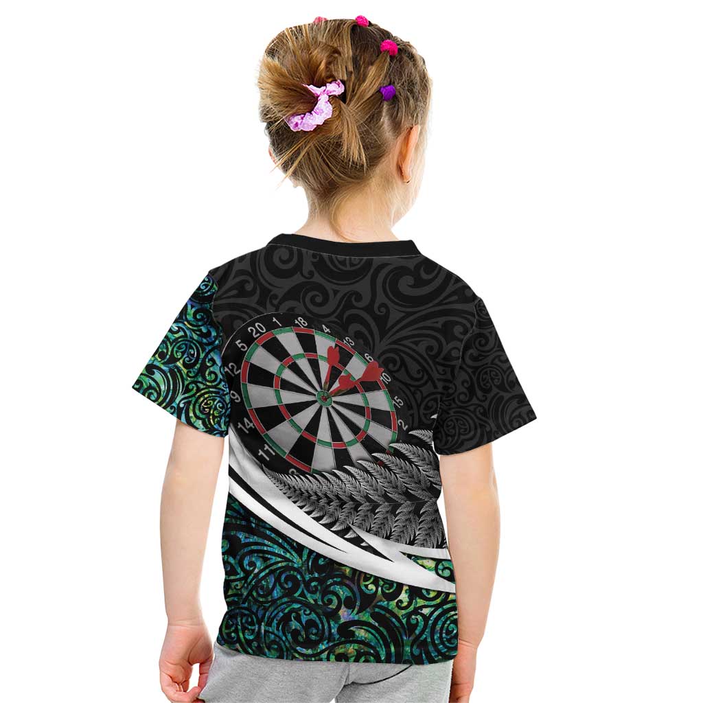Personalized NZ Darts Kid T Shirt Paua Shell Maori Koru Whakairo - Aussie Hoodie