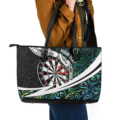 Personalized NZ Darts Leather Tote Bag Paua Shell Maori Koru Whakairo - Aussie Hoodie