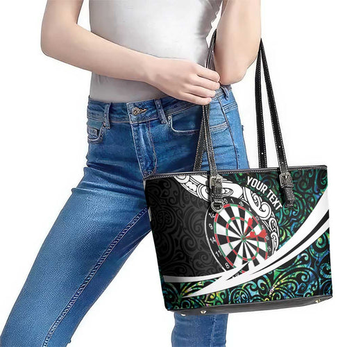 Personalized NZ Darts Leather Tote Bag Paua Shell Maori Koru Whakairo - Aussie Hoodie