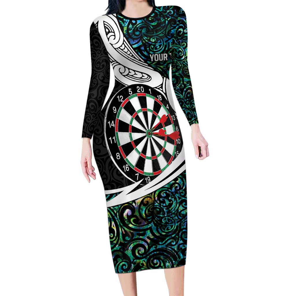 Personalized NZ Darts Long Sleeve Bodycon Dress Paua Shell Maori Koru Whakairo - Aussie Hoodie