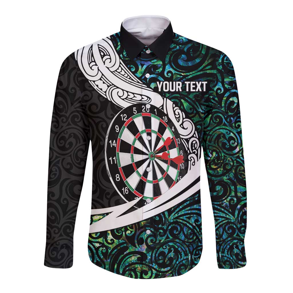 Personalized NZ Darts Long Sleeve Button Shirt Paua Shell Maori Koru Whakairo - Aussie Hoodie