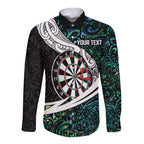 Personalized NZ Darts Long Sleeve Button Shirt Paua Shell Maori Koru Whakairo - Aussie Hoodie