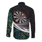Personalized NZ Darts Long Sleeve Button Shirt Paua Shell Maori Koru Whakairo - Aussie Hoodie