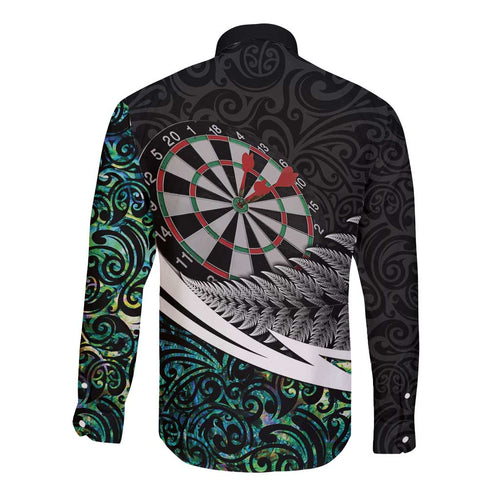 Personalized NZ Darts Long Sleeve Button Shirt Paua Shell Maori Koru Whakairo - Aussie Hoodie