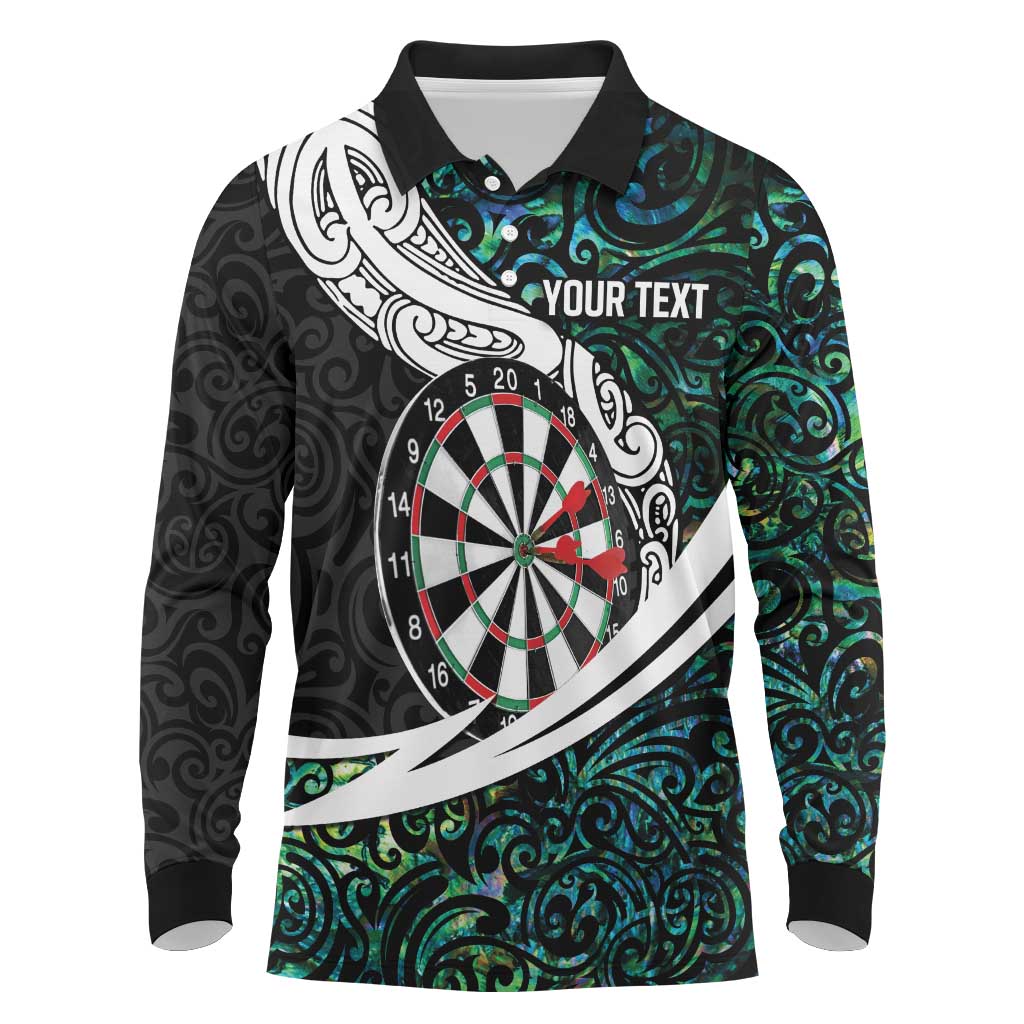 Personalized NZ Darts Long Sleeve Polo Shirt Paua Shell Maori Koru Whakairo - Aussie Hoodie