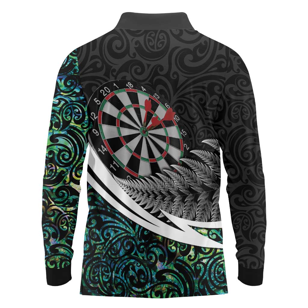 Personalized NZ Darts Long Sleeve Polo Shirt Paua Shell Maori Koru Whakairo - Aussie Hoodie
