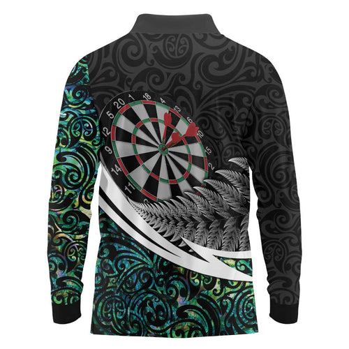 Personalized NZ Darts Long Sleeve Polo Shirt Paua Shell Maori Koru Whakairo - Aussie Hoodie