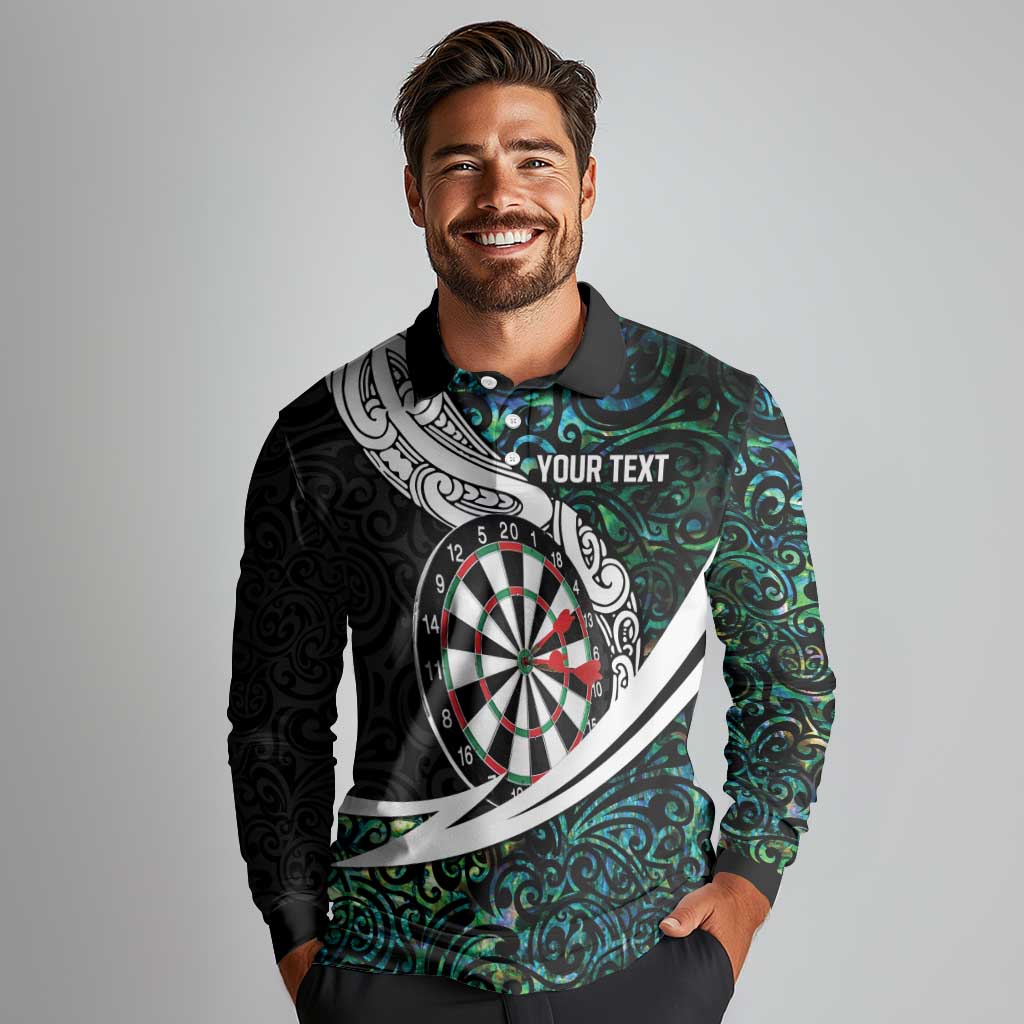 Personalized NZ Darts Long Sleeve Polo Shirt Paua Shell Maori Koru Whakairo - Aussie Hoodie