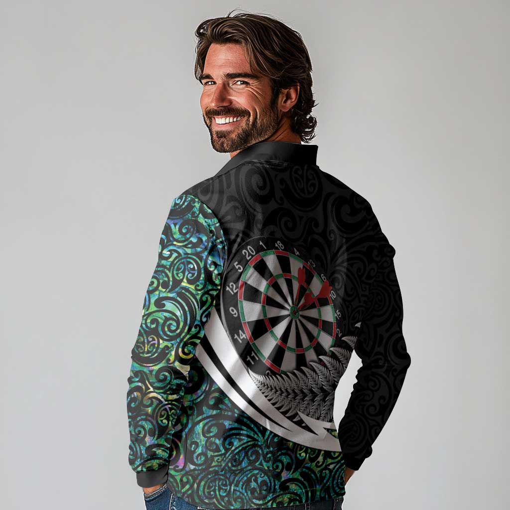 Personalized NZ Darts Long Sleeve Polo Shirt Paua Shell Maori Koru Whakairo - Aussie Hoodie
