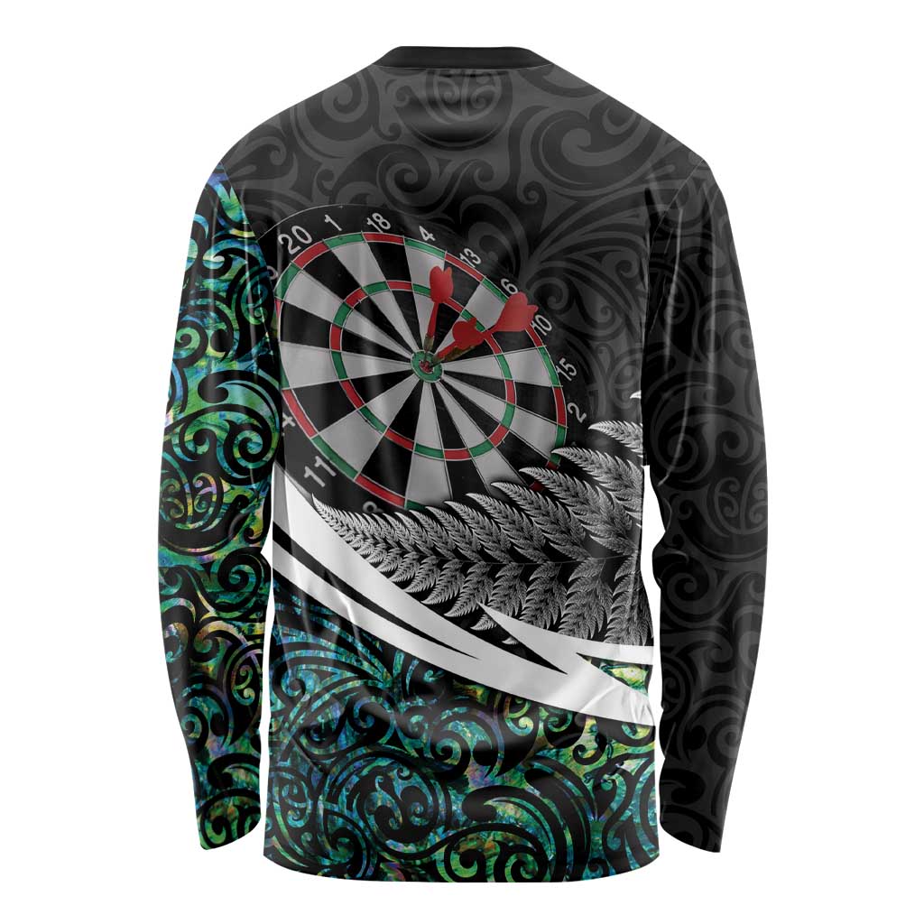 Personalized NZ Darts Long Sleeve Shirt Paua Shell Maori Koru Whakairo - Aussie Hoodie