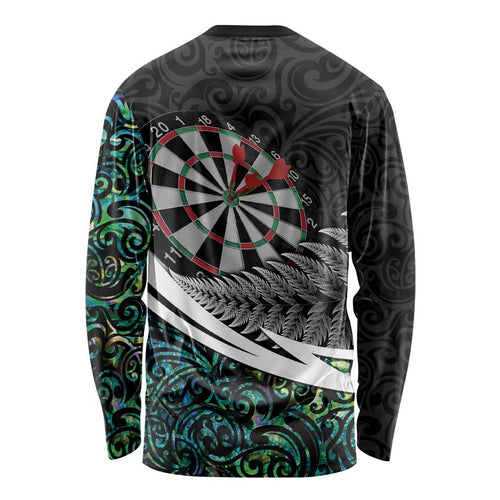 Personalized NZ Darts Long Sleeve Shirt Paua Shell Maori Koru Whakairo - Aussie Hoodie