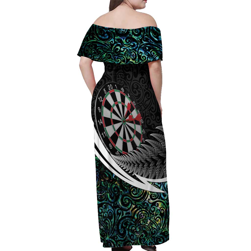 Personalized NZ Darts Off Shoulder Maxi Dress Paua Shell Maori Koru Whakairo - Aussie Hoodie