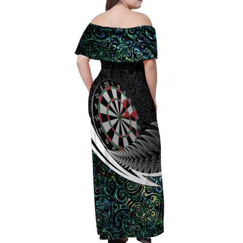 Personalized NZ Darts Off Shoulder Maxi Dress Paua Shell Maori Koru Whakairo - Aussie Hoodie