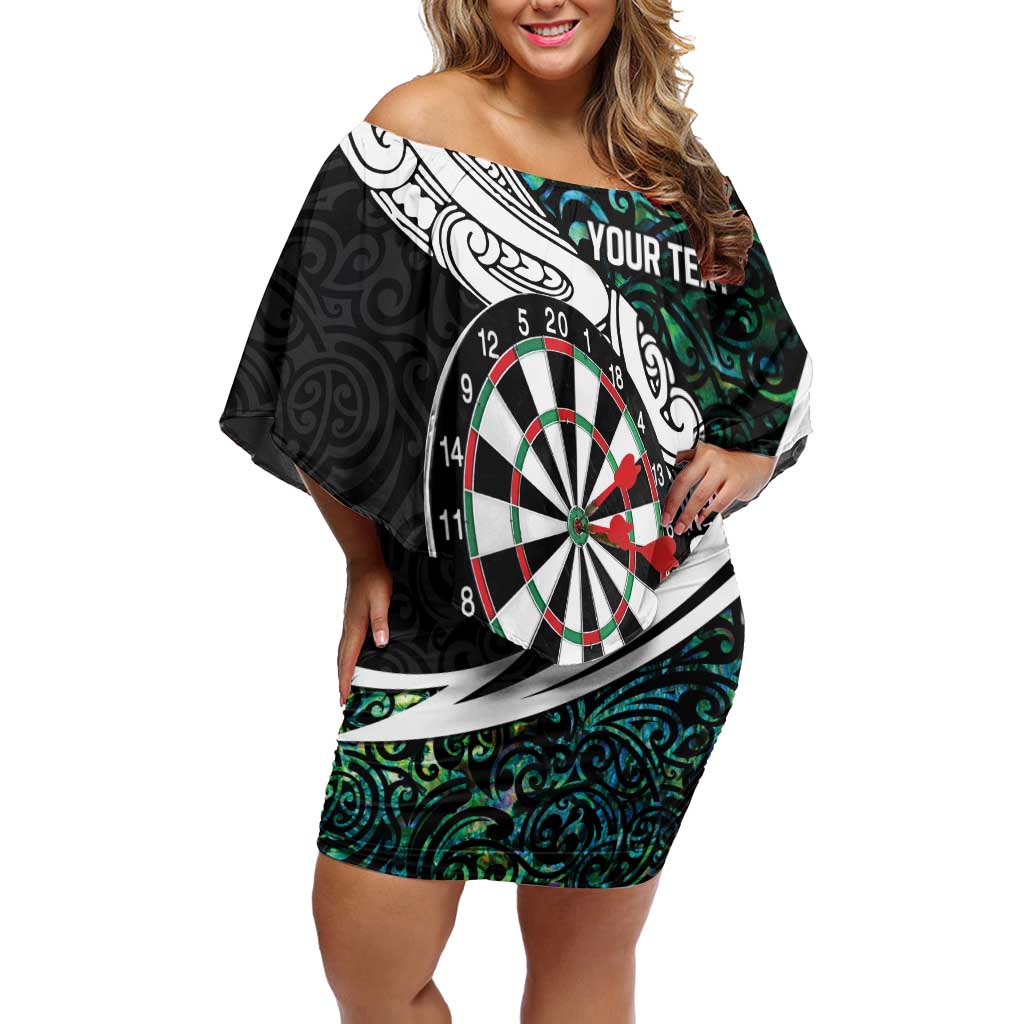 Personalized NZ Darts Off Shoulder Short Dress Paua Shell Maori Koru Whakairo - Aussie Hoodie