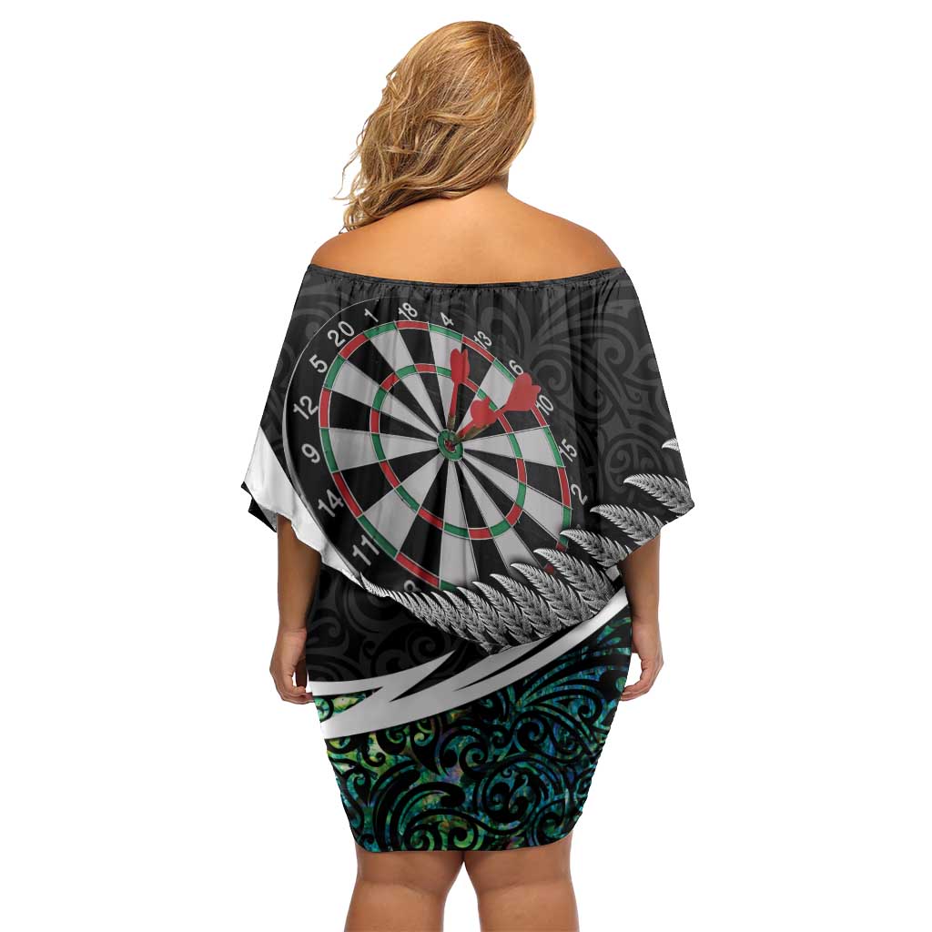 Personalized NZ Darts Off Shoulder Short Dress Paua Shell Maori Koru Whakairo - Aussie Hoodie