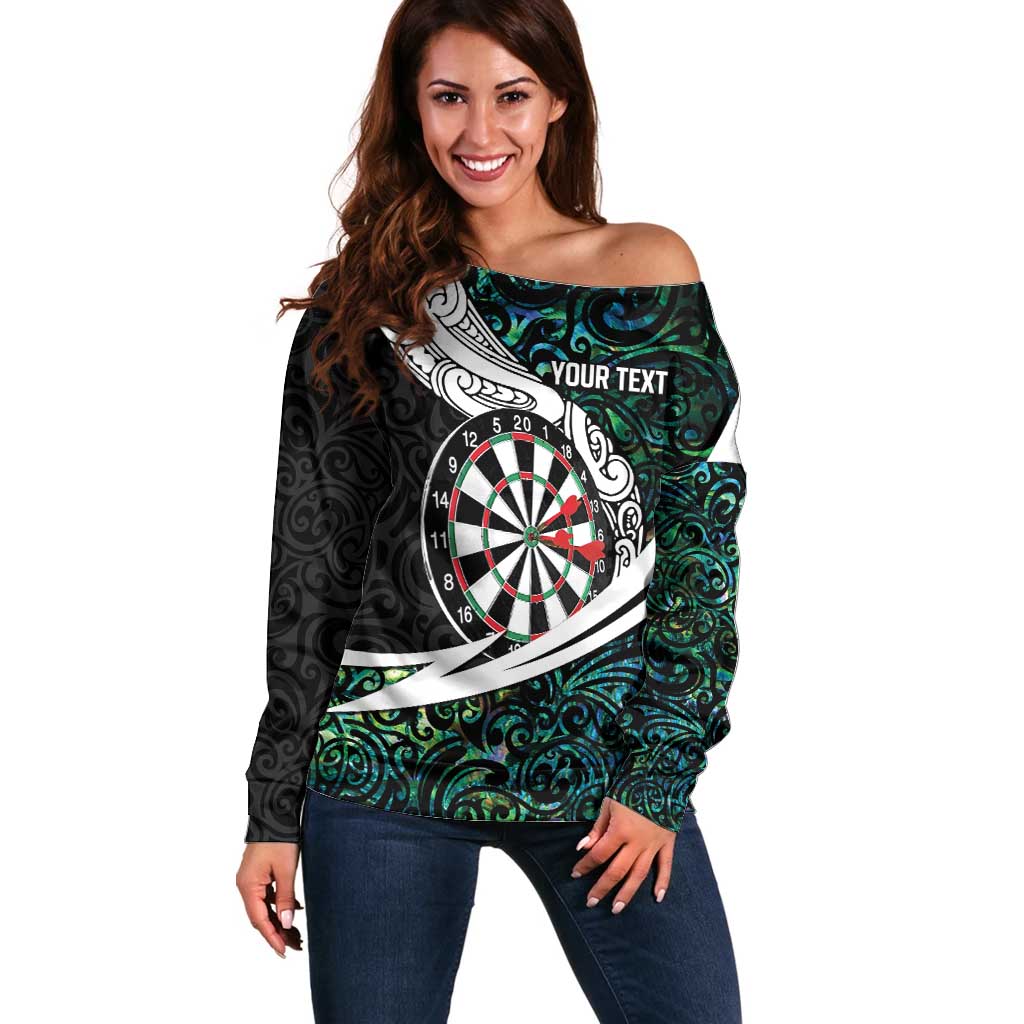 Personalized NZ Darts Off Shoulder Sweater Paua Shell Maori Koru Whakairo - Aussie Hoodie