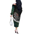 Personalized NZ Darts Off The Shoulder Long Sleeve Dress Paua Shell Maori Koru Whakairo - Aussie Hoodie