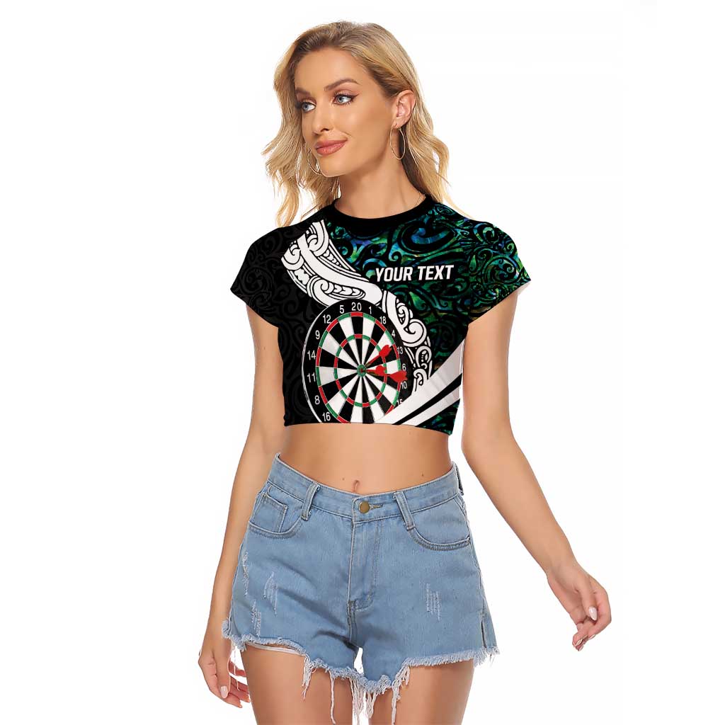 Personalized NZ Darts Raglan Cropped T Shirt Paua Shell Maori Koru Whakairo - Aussie Hoodie