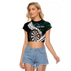 Personalized NZ Darts Raglan Cropped T Shirt Paua Shell Maori Koru Whakairo - Aussie Hoodie
