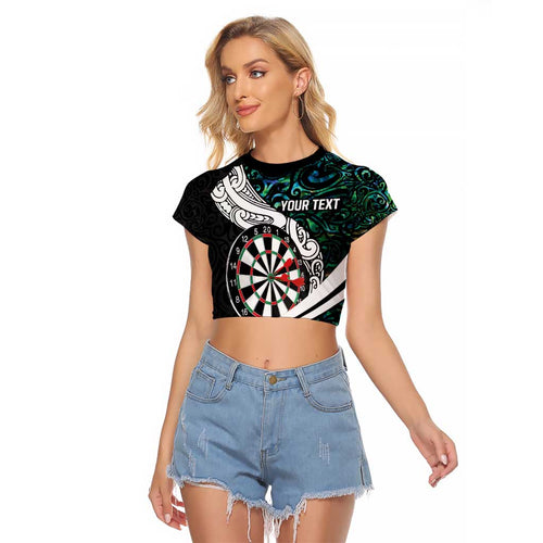 Personalized NZ Darts Raglan Cropped T Shirt Paua Shell Maori Koru Whakairo - Aussie Hoodie
