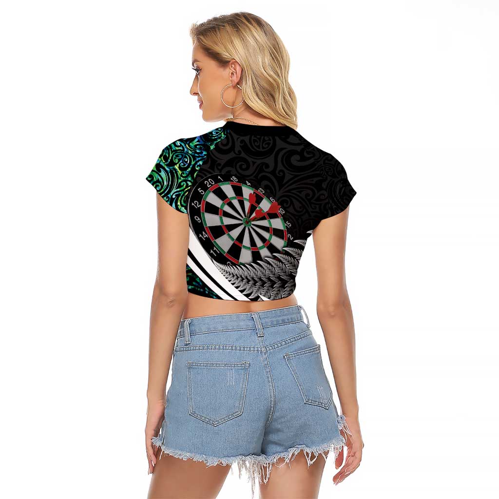 Personalized NZ Darts Raglan Cropped T Shirt Paua Shell Maori Koru Whakairo - Aussie Hoodie