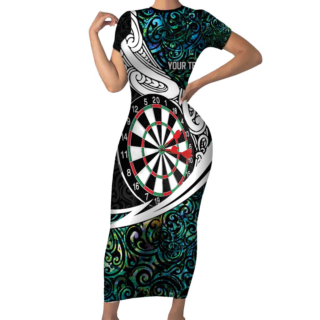 Personalized NZ Darts Short Sleeve Bodycon Dress Paua Shell Maori Koru Whakairo - Aussie Hoodie