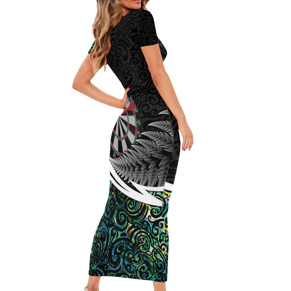 Personalized NZ Darts Short Sleeve Bodycon Dress Paua Shell Maori Koru Whakairo - Aussie Hoodie