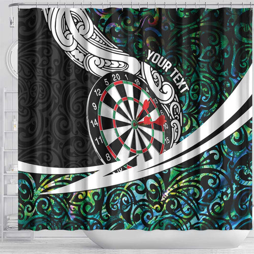 Personalized NZ Darts Shower Curtain Paua Shell Maori Koru Whakairo - Aussie Hoodie