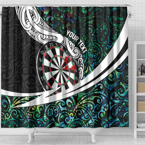 Personalized NZ Darts Shower Curtain Paua Shell Maori Koru Whakairo - Aussie Hoodie