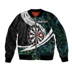 Personalized NZ Darts Sleeve Zip Bomber Jacket Paua Shell Maori Koru Whakairo - Aussie Hoodie