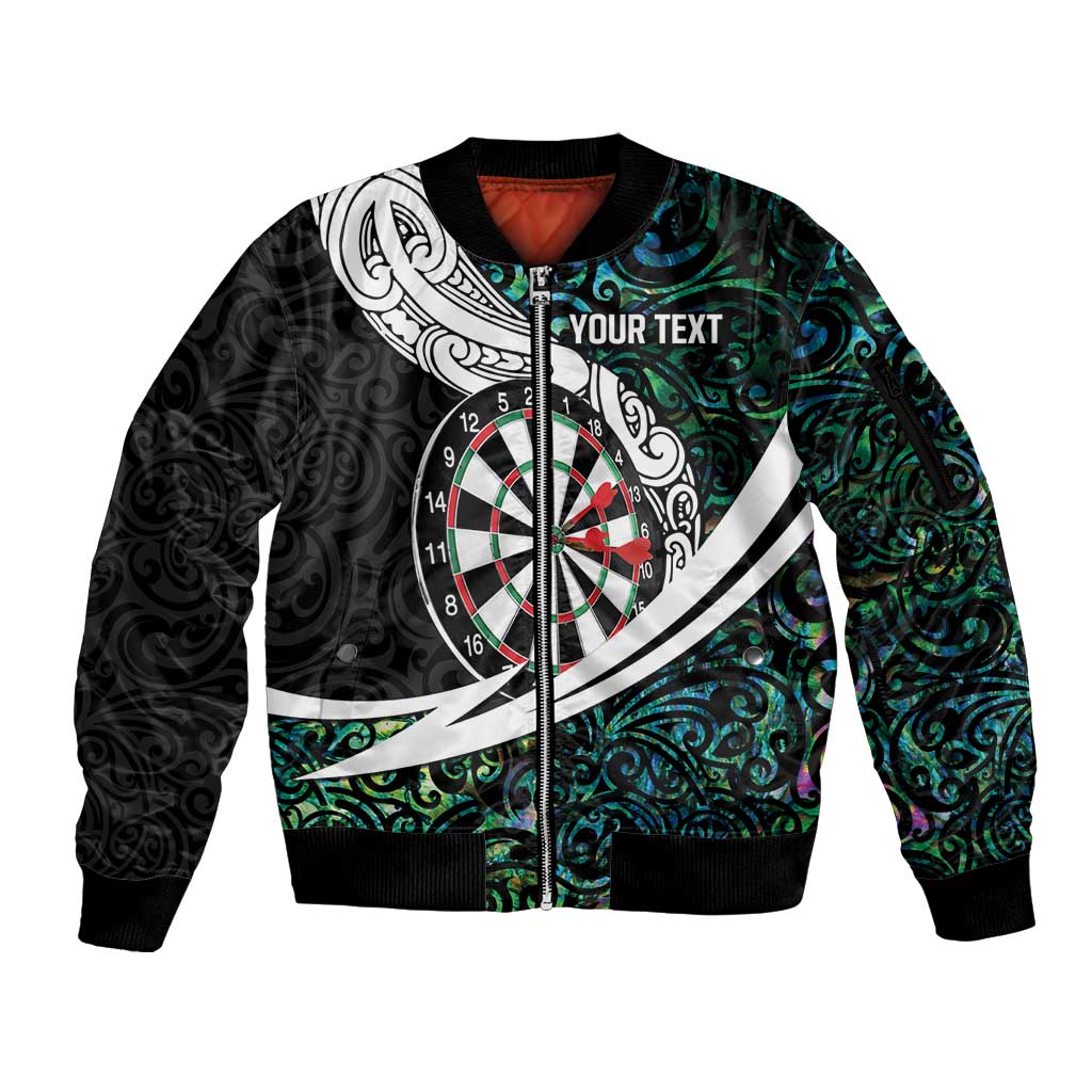 Personalized NZ Darts Sleeve Zip Bomber Jacket Paua Shell Maori Koru Whakairo - Aussie Hoodie