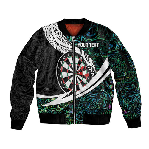 Personalized NZ Darts Sleeve Zip Bomber Jacket Paua Shell Maori Koru Whakairo - Aussie Hoodie