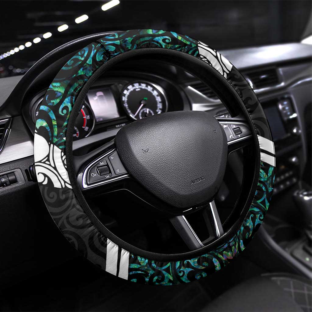 NZ Darts Steering Wheel Cover Paua Shell Maori Koru Whakairo - Aussie Hoodie