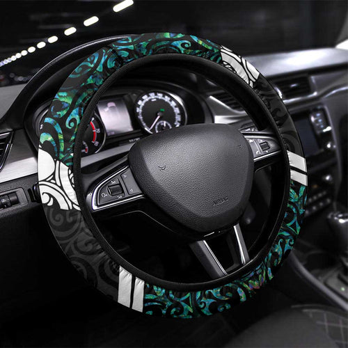 NZ Darts Steering Wheel Cover Paua Shell Maori Koru Whakairo - Aussie Hoodie
