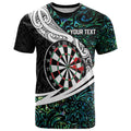 Personalized NZ Darts T Shirt Paua Shell Maori Koru Whakairo - Aussie Hoodie