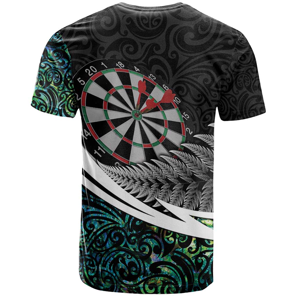 Personalized NZ Darts T Shirt Paua Shell Maori Koru Whakairo - Aussie Hoodie