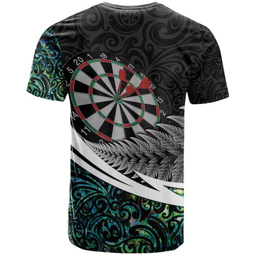Personalized NZ Darts T Shirt Paua Shell Maori Koru Whakairo - Aussie Hoodie