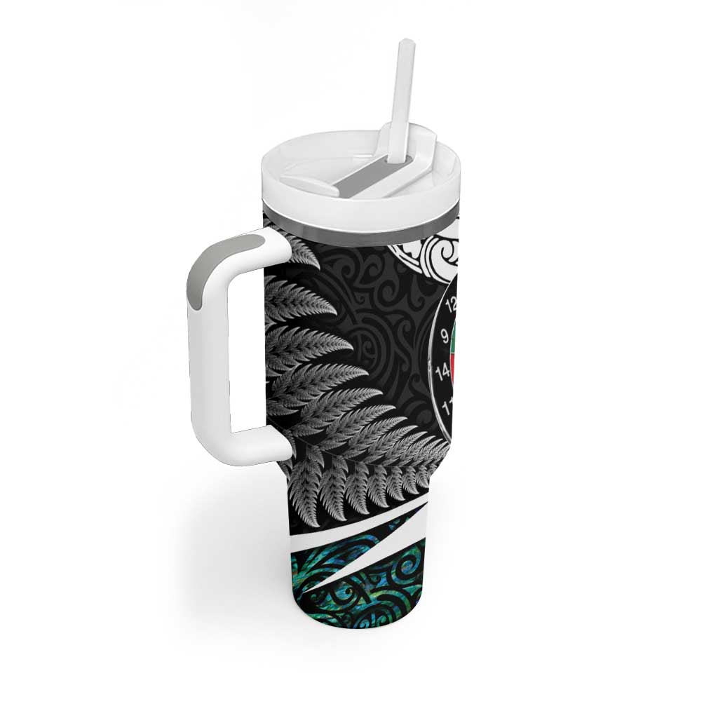 Personalized NZ Darts Tumbler With Handle Paua Shell Maori Koru Whakairo - Aussie Hoodie