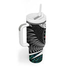 Personalized NZ Darts Tumbler With Handle Paua Shell Maori Koru Whakairo - Aussie Hoodie