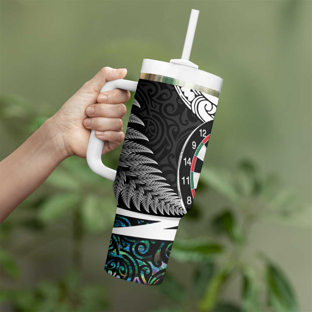 Personalized NZ Darts Tumbler With Handle Paua Shell Maori Koru Whakairo - Aussie Hoodie